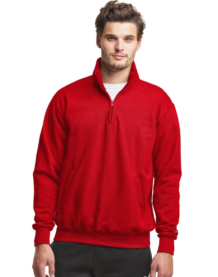 Champion Sweatshirt Heren - Rood - Powerblend Fleece 1/4 Zip With Pockets ( 308951-JTP )